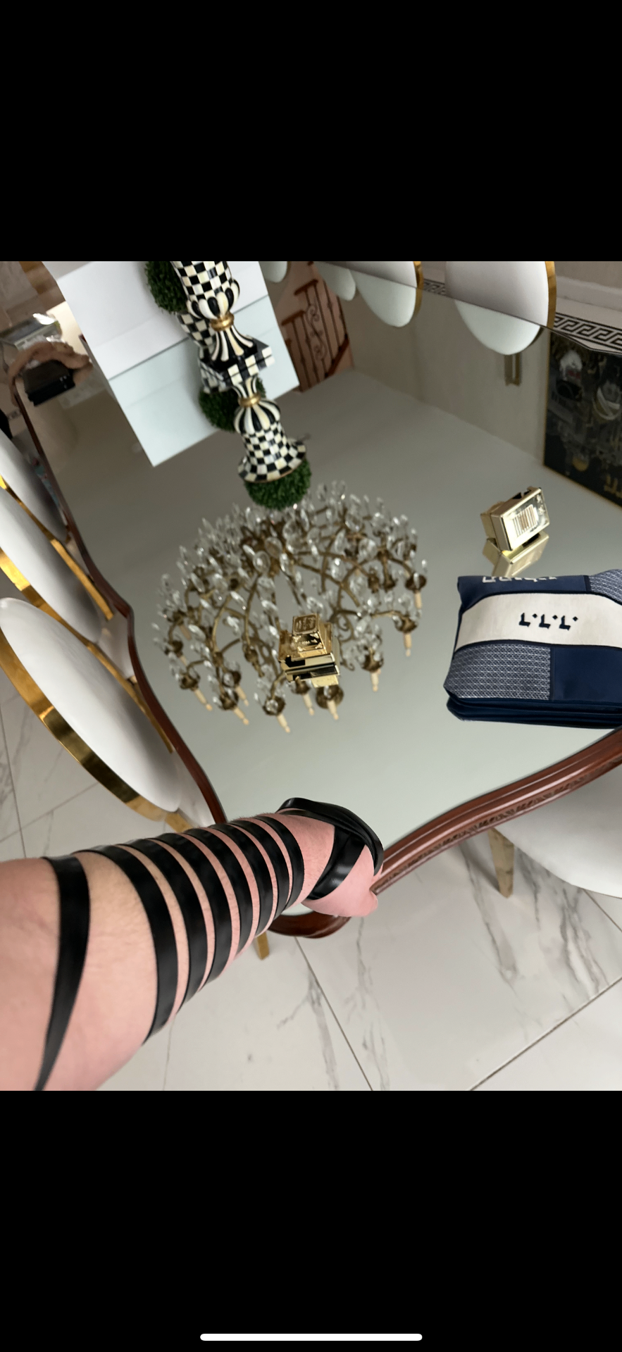 Tefillin practice in elegant dining room